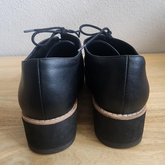 Eileen Fisher Shoes Womens Size 8 Black Leather Platform Lace Up Oxford Loafers - Picture 3 of 11